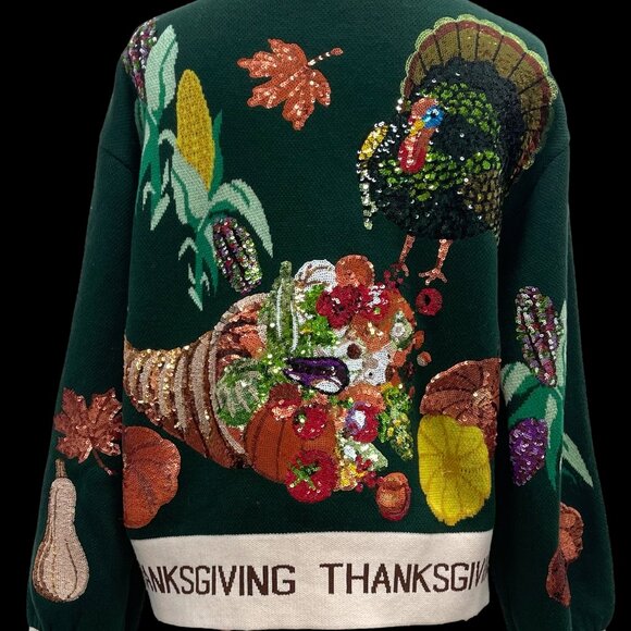 NWT Queen of Sparkles Dark Green Thanksgiving Button Cardigan - Picture 4 of 4
